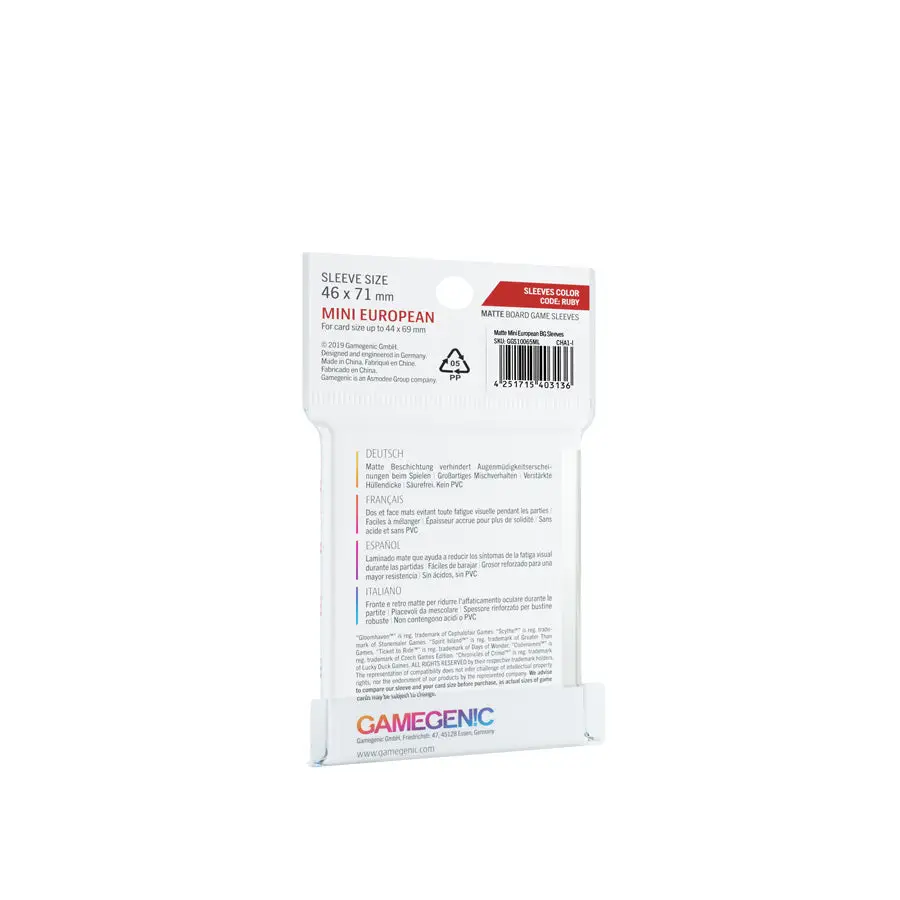 Board Game Sleeves: Matte - European - Mini - Ruby (50) - Image 2