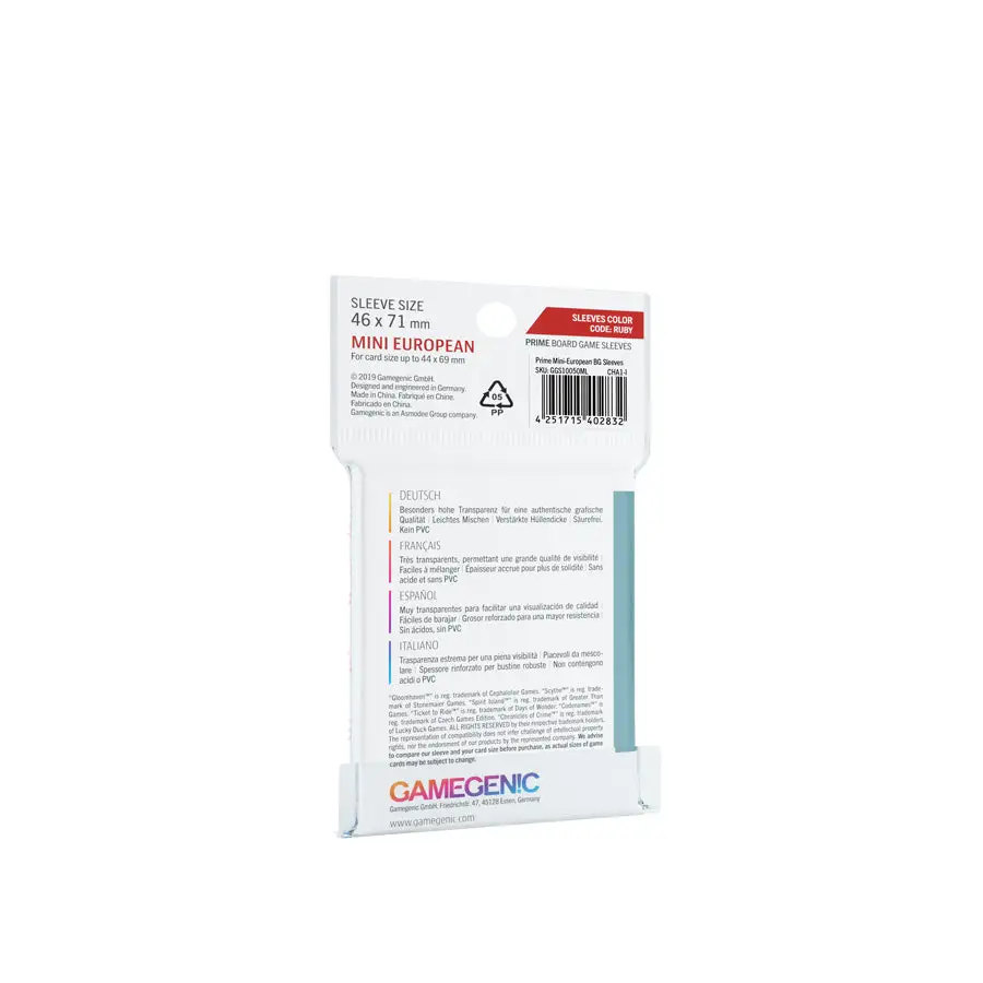 Board Game Sleeves: Prime - European - Mini - Ruby (50) - Image 2