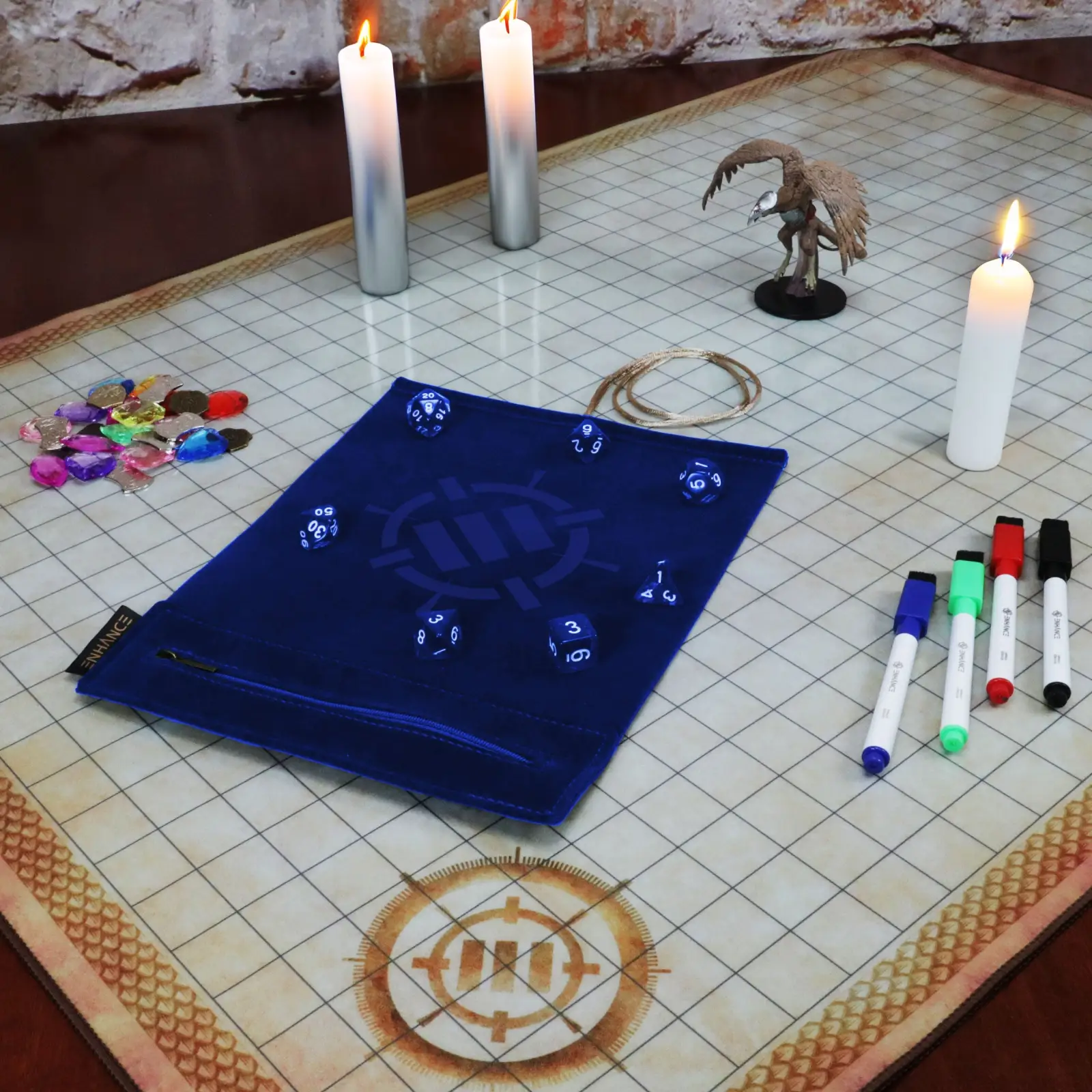 Dice Rolling Mat: Enhance - Roll on a Scroll™ &  Acrylic RPG Dice Set (7) - Blue - Image 2