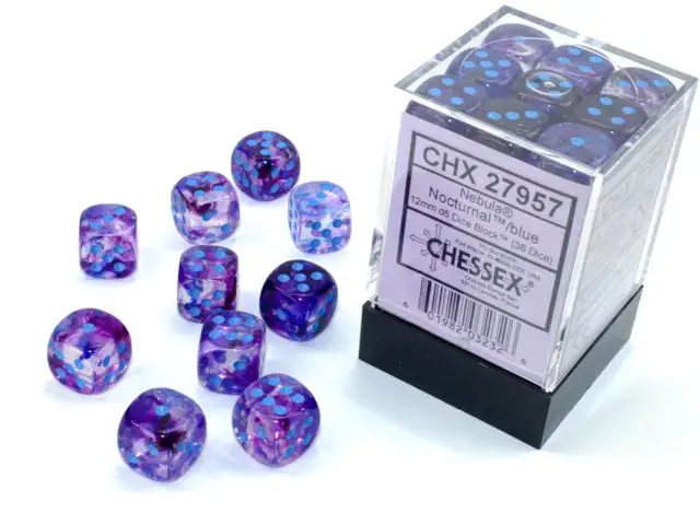 Dice Set: Nebula - Luminary - Nocturnal/Blue - 12mm - d6 (36)