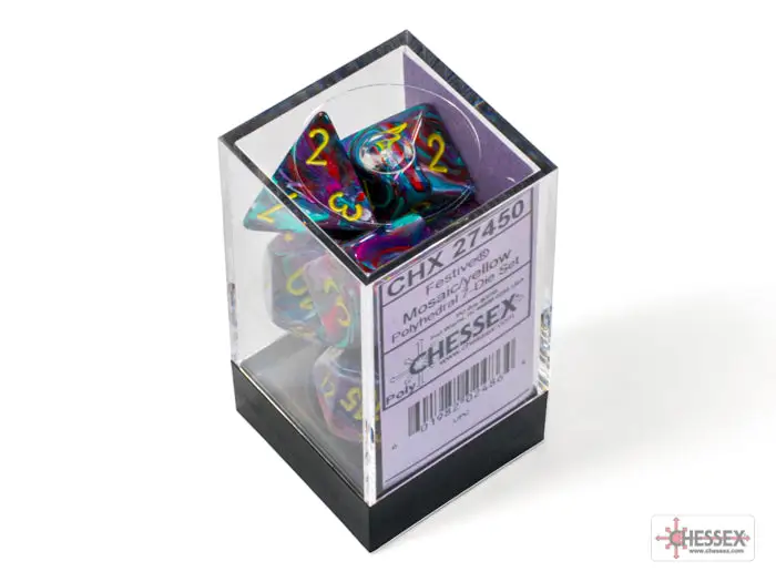 RPG Dice Set: Festive - Polyhedral - Mosaic/Yellow (7) - Image 3