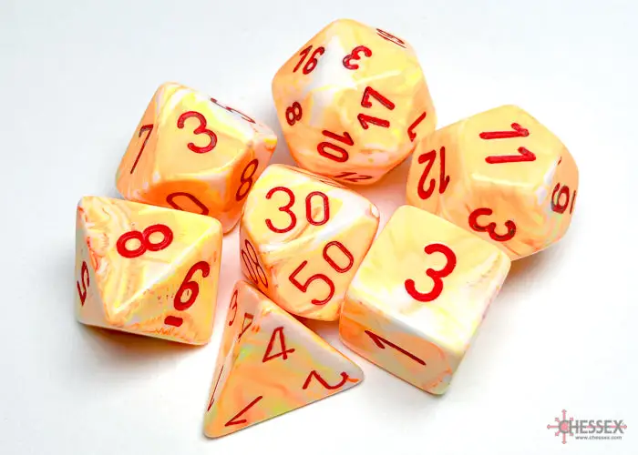 RPG Dice Set: Festive - Polyhedral - Sunburst with red pips (7) - Image 2
