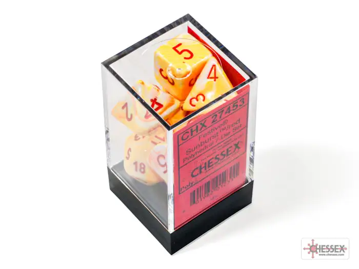 RPG Dice Set: Festive - Polyhedral - Sunburst with red pips (7) - Image 3