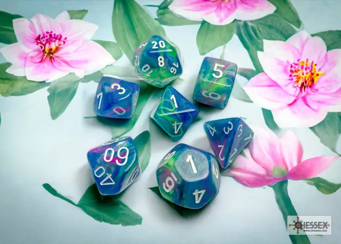 RPG Dice Set: Festive - Polyhedral - Waterlily/white (7)