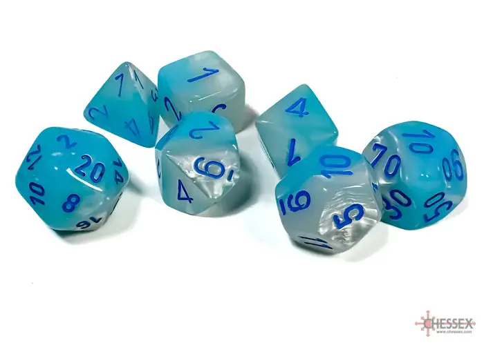 RPG Dice Set: Gemini - Luminary - Polyhedral - Pearl Turquoise-White/Blue (7) - Image 2