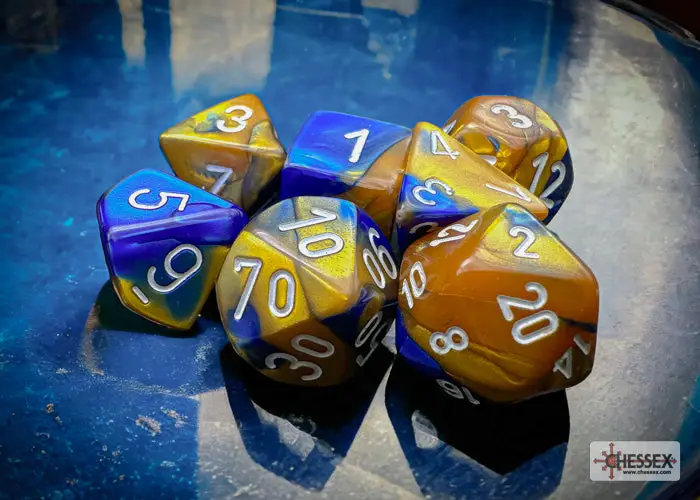 RPG Dice Set: Gemini - Polyhedral - Blue-Gold/White (7)