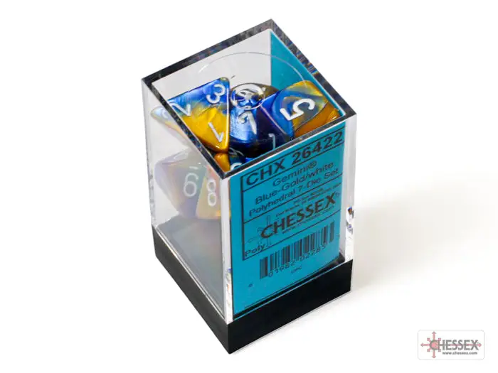 RPG Dice Set: Gemini - Polyhedral - Blue-Gold/White (7) - Image 3