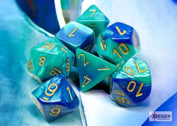 RPG Dice Set: Gemini - Polyhedral - Blue-Teal/Gold (7)