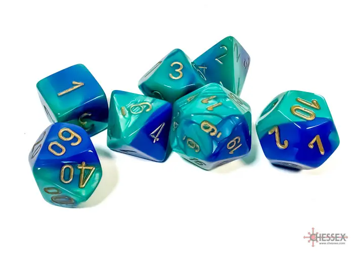RPG Dice Set: Gemini - Polyhedral - Blue-Teal/Gold (7) - Image 2