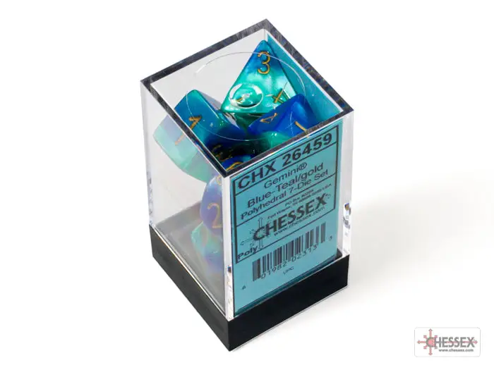 RPG Dice Set: Gemini - Polyhedral - Blue-Teal/Gold (7) - Image 3