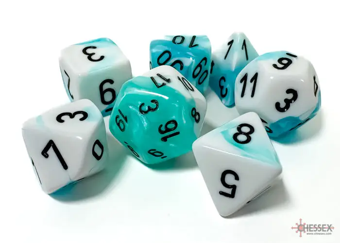RPG Dice Set: Gemini - Polyhedral - Teal-White/Black (7) - Image 2