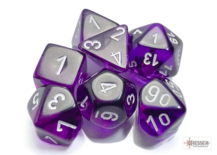 RPG Dice Set: Translucent - Polyhedral - Purple/white (7) - Image 2