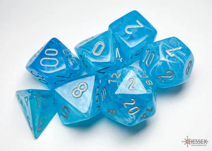 RPG Dice Set: Luminary - Polyhedral - Sky/Silver (7) - Image 2