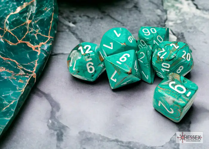 RPG Dice Set: Marble - Polyhedral - Oxi-Copper/White (7)