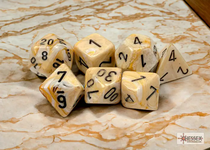 RPG Dice Set: Marbleized - Polyhedral - Ivory/Black (7)