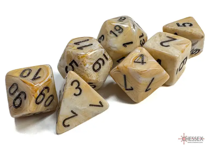 RPG Dice Set: Marbleized - Polyhedral - Ivory/Black (7) - Image 2
