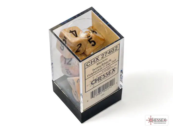 RPG Dice Set: Marbleized - Polyhedral - Ivory/Black (7) - Image 3
