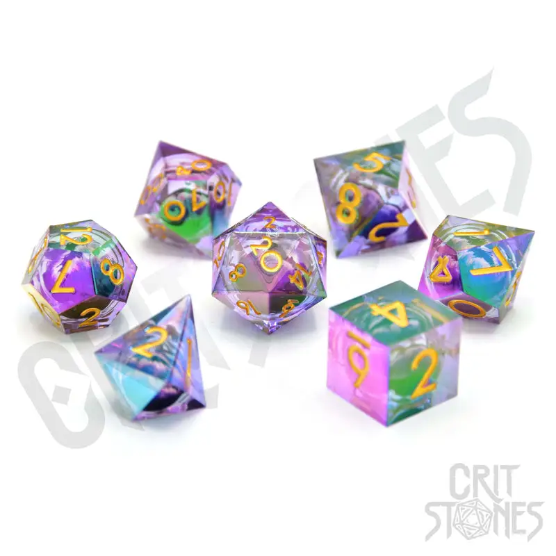 RPG Dice Set: Resin - Sharp Edge - Floating Eye - Electroplated - Eldritch Iris