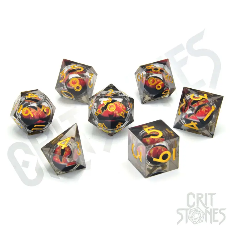 RPG Dice Set: Resin - Sharp Edge - Floating Eye - Fire Dragon's Gaze