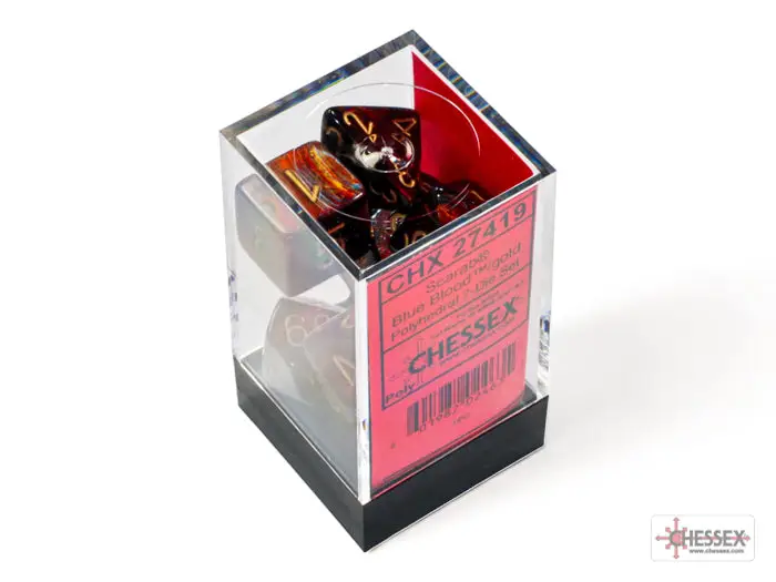 RPG Dice Set: Scarab - Polyhedral - Blue Blood/Gold (7) - Image 3