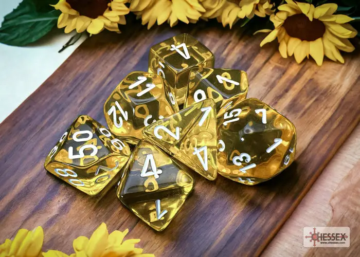 RPG Dice Set: Translucent - Polyhedral - Yellow/white (7)