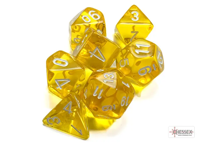 RPG Dice Set: Translucent - Polyhedral - Yellow/white (7) - Image 2