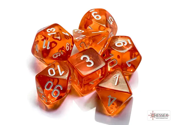 RPG Dice Set: Translucent - Polyhedral - Orange/white (7) - Image 2
