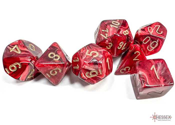RPG Dice Set: Vortex - Polyhedral - Burgundy/Gold (7) - Image 2