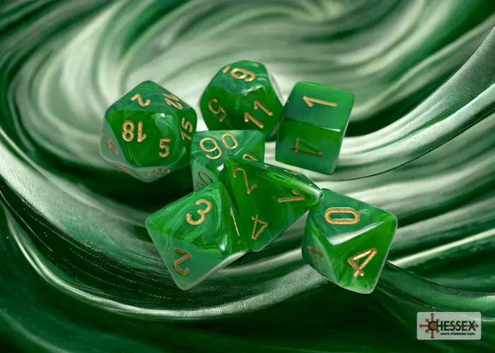 RPG Dice Set: Vortex - Polyhedral - Green/Gold (7)